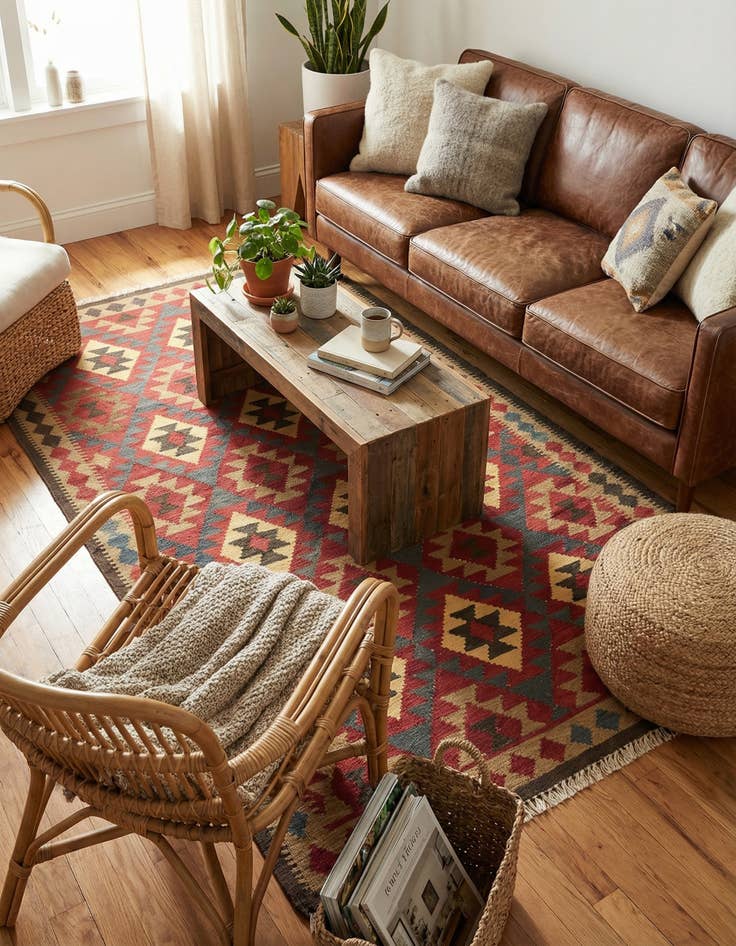 Detail image of 5' 2 x 8' 4  Hand Woven Kilim Maymana Wool Rug