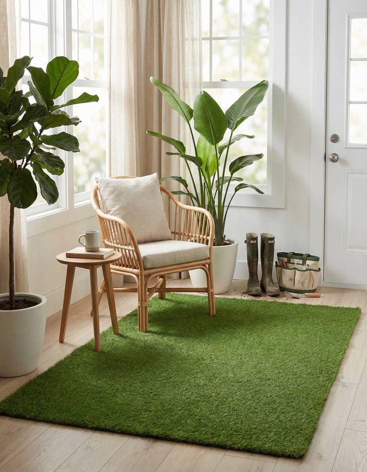 Detail image of 4' x 6'  Washable Grass Indoor / Outdoor Rug