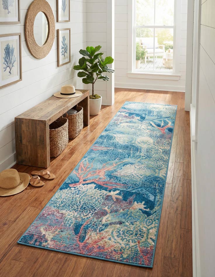 Detail image of 2' 7 x 10'  Washable Coastal Indoor / Outdoor Runner Rug