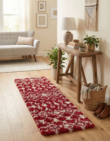 Burgundy Red Moroccan Trellis Shag Runner Rug