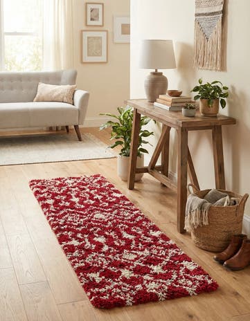 Burgundy Red Moroccan Trellis Shag Runner Rug