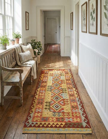 3' 2 x 6' 9 Hand Woven Kilim Maymana Wool Runner Rug