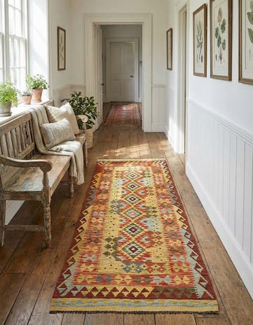 3' 2 x 6' 9 Hand Woven Kilim Maymana Wool Runner Rug