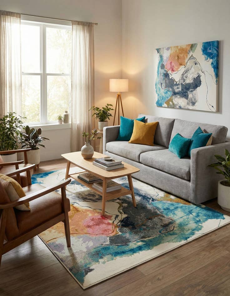 Detail image of  5' 3 x 8'  Washable Modern Indoor / Outdoor Rug