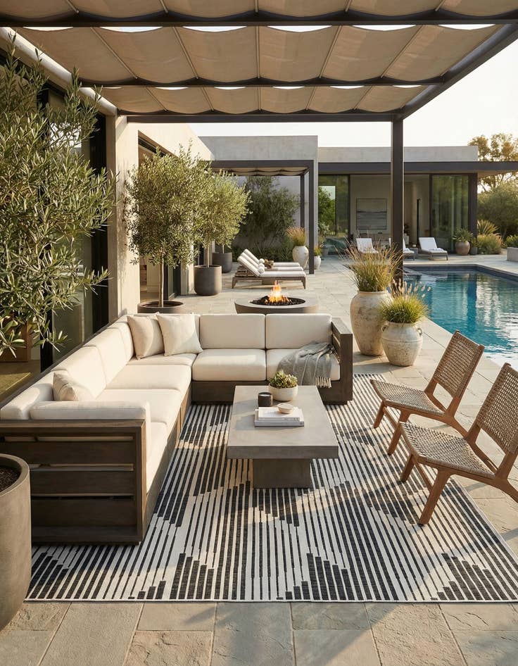 Detail image of 12' x 12'  Washable Modern Indoor / Outdoor Square Rug