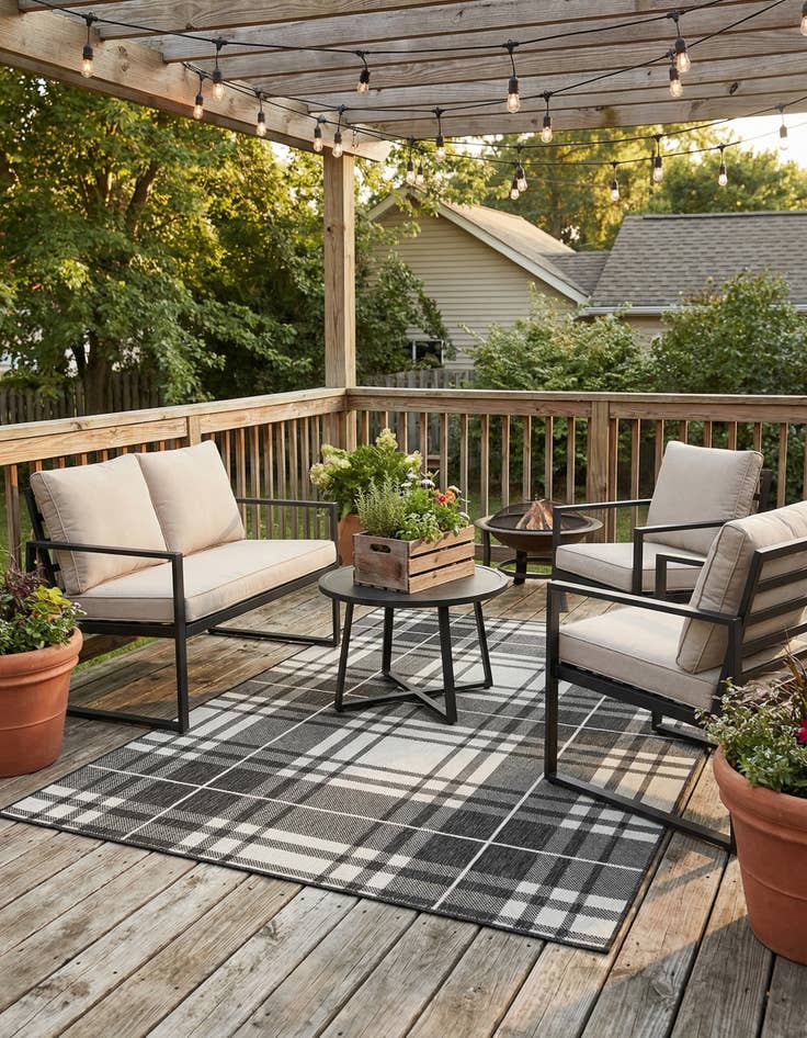 Detail image of 5' 3 x 8'  Washable Checkered Indoor / Outdoor Rug