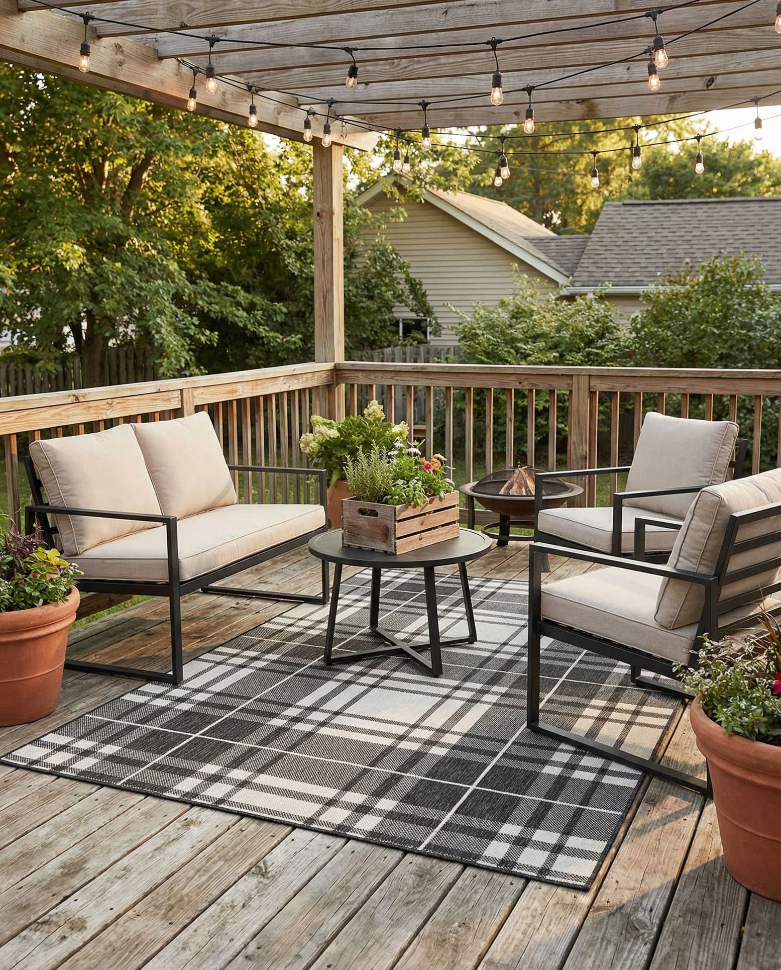 5' 3 x 8' Easy-Clean Checkered Indoor / Outdoor Rug