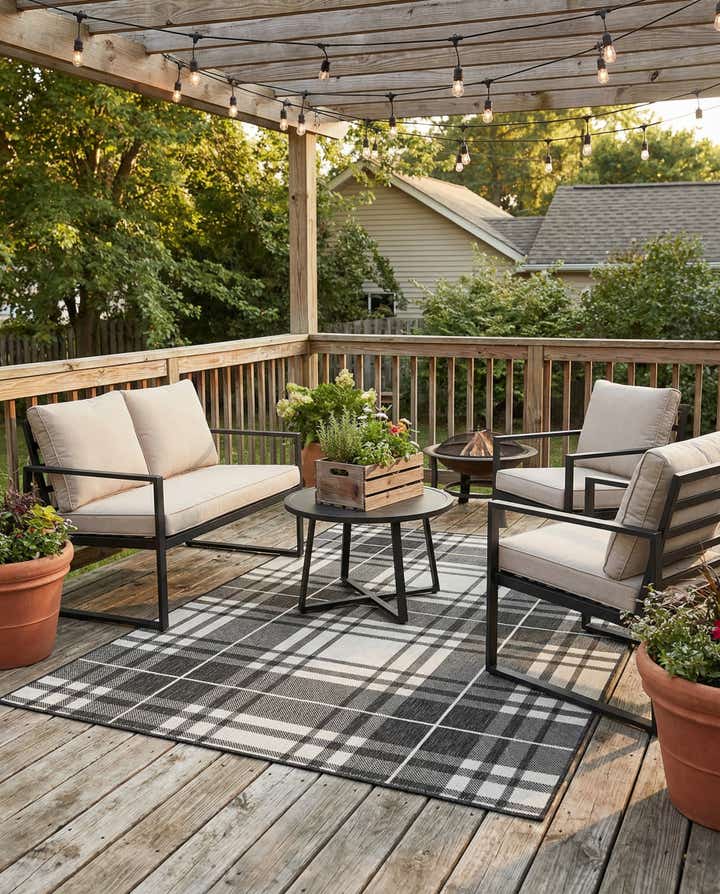 5' 3 x 8' Easy-Clean Checkered Indoor / Outdoor Rug