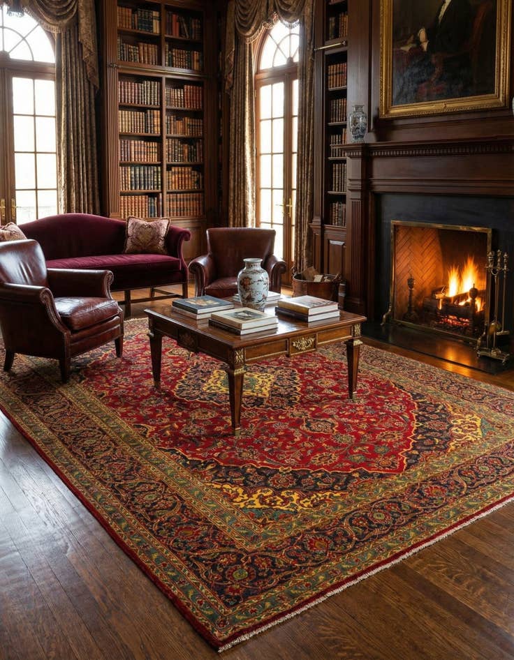 Detail image of 7' 10 x 11' 8  Hand Knotted Kashan Persian Wool Rug