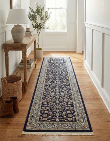 Navy Blue Nain Design Runner Rug