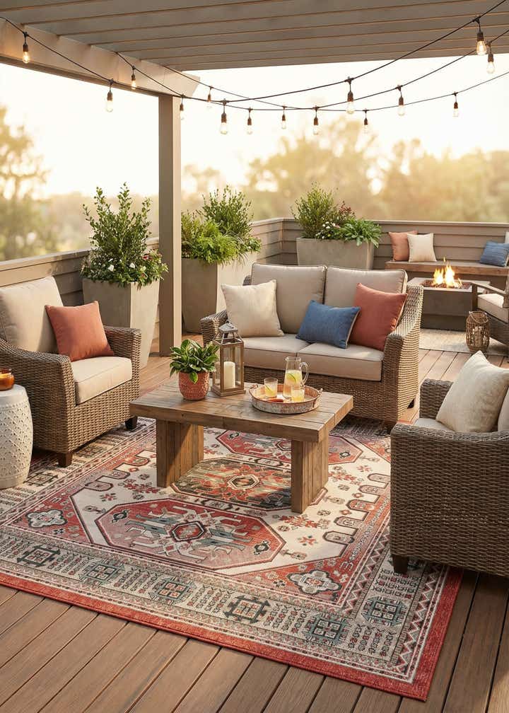 7' 10 x 7' 10 Easy-Clean Traditional Indoor / Outdoor Square Rug