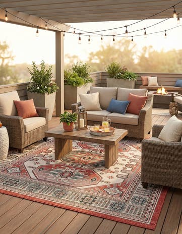 Easy-Clean Traditional Indoor / Outdoor Square Rug