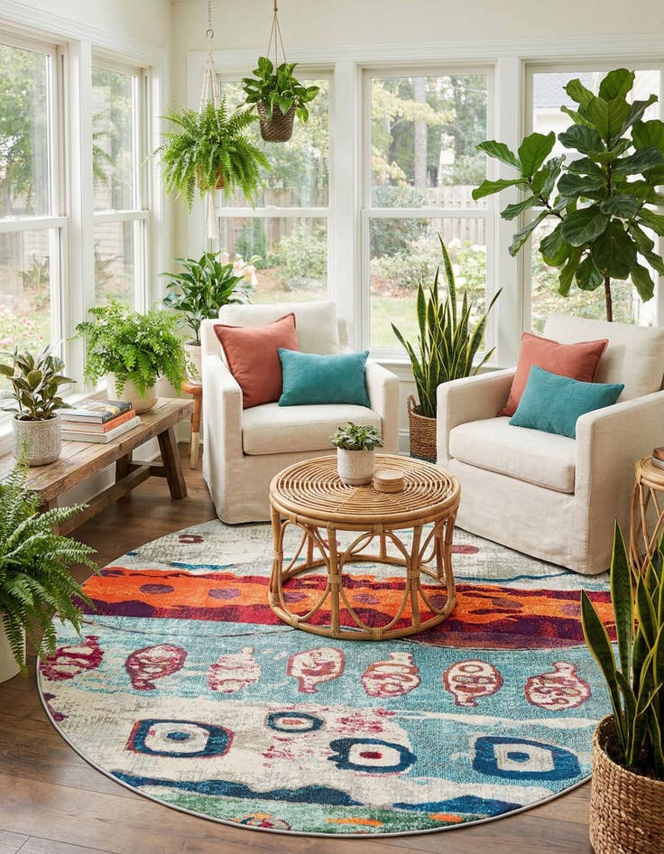 Detail image of 7' x 7'  Washable Vivid Round Rug