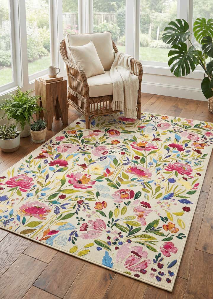 5' 3 x 8' Easy-Clean Botanical Indoor / Outdoor Rug