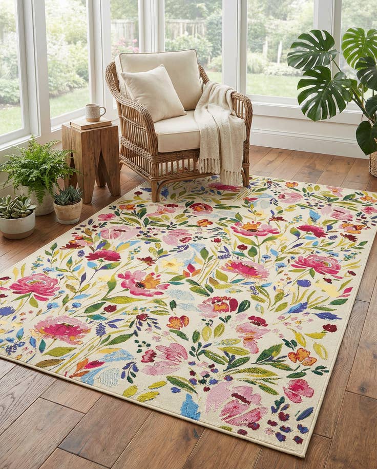 Detail image of 5' 3 x 8' Easy-Clean Botanical Indoor / Outdoor Rug