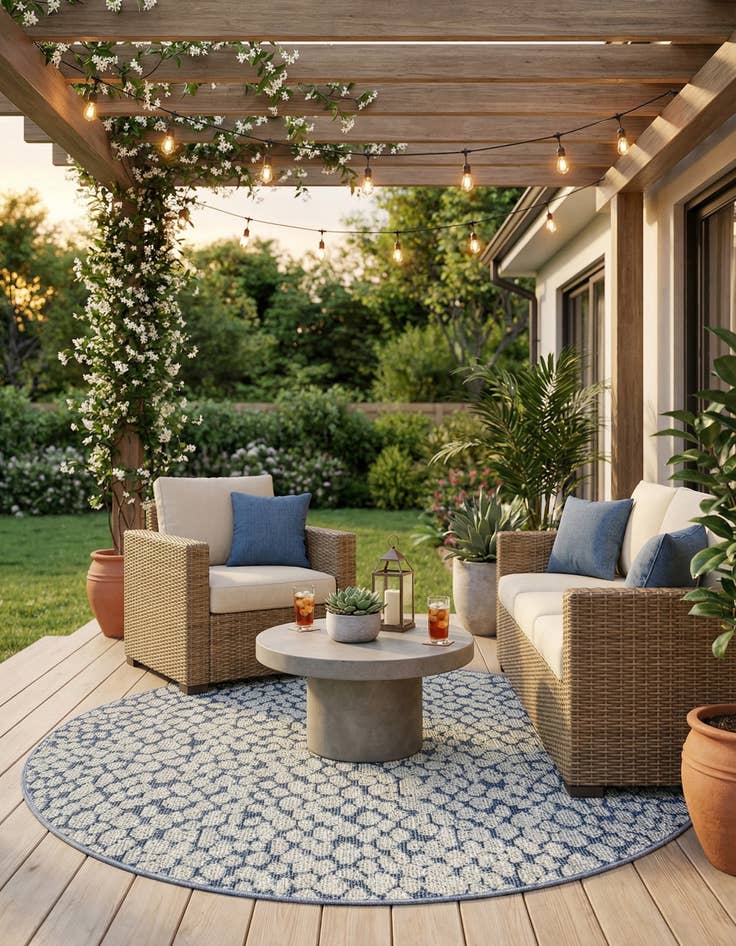 Detail image of 5' 3 x 5' 3  Washable Safari Indoor / Outdoor Round Rug