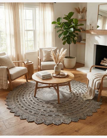 Gray Handmade Braided Jute Round Rug