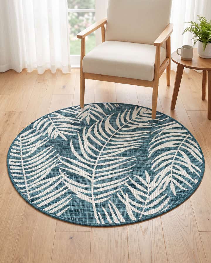 4' x 4' Easy-Clean Botanical Indoor / Outdoor Round Rug