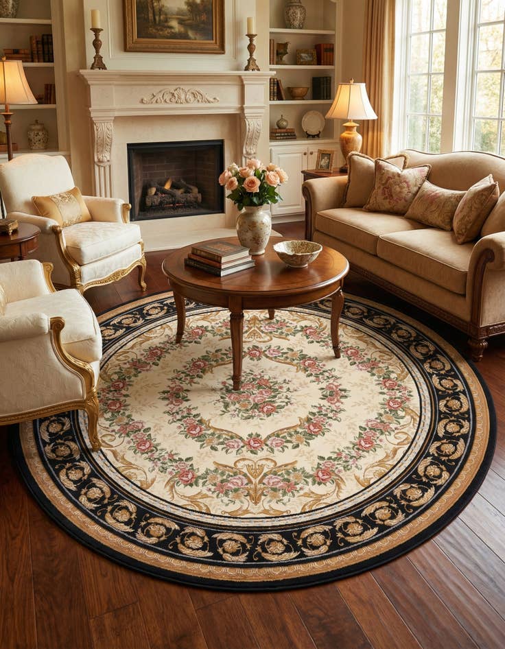 Detail image of 7' 10 x 7' 10  Washable Traditional Indoor / Outdoor Round Rug