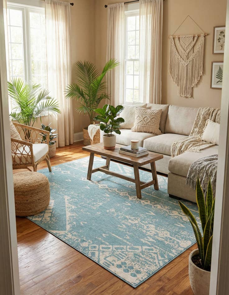 Detail image of  9' x 12'  Washable Bohemian Indoor / Outdoor Rug