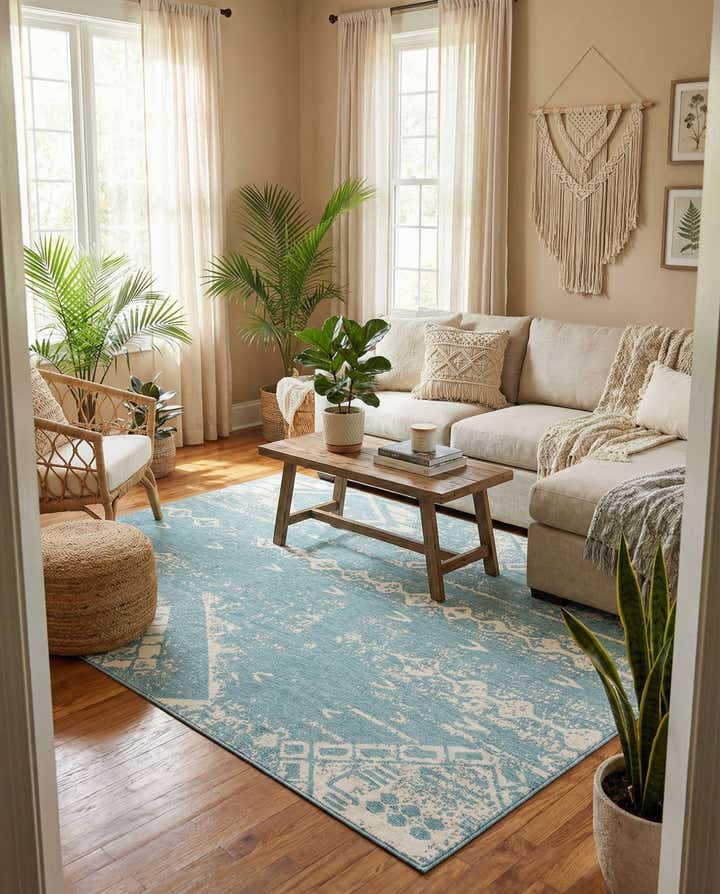 9' x 12' Easy-Clean Bohemian Indoor / Outdoor Rug