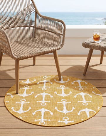 3' x 3' Easy-Clean Coastal Indoor / Outdoor Round Rug