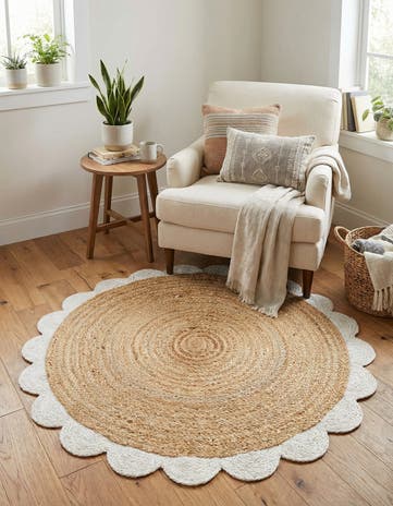 3' 1 x 3' 1 Handmade Scallop Braided Jute Round Rug