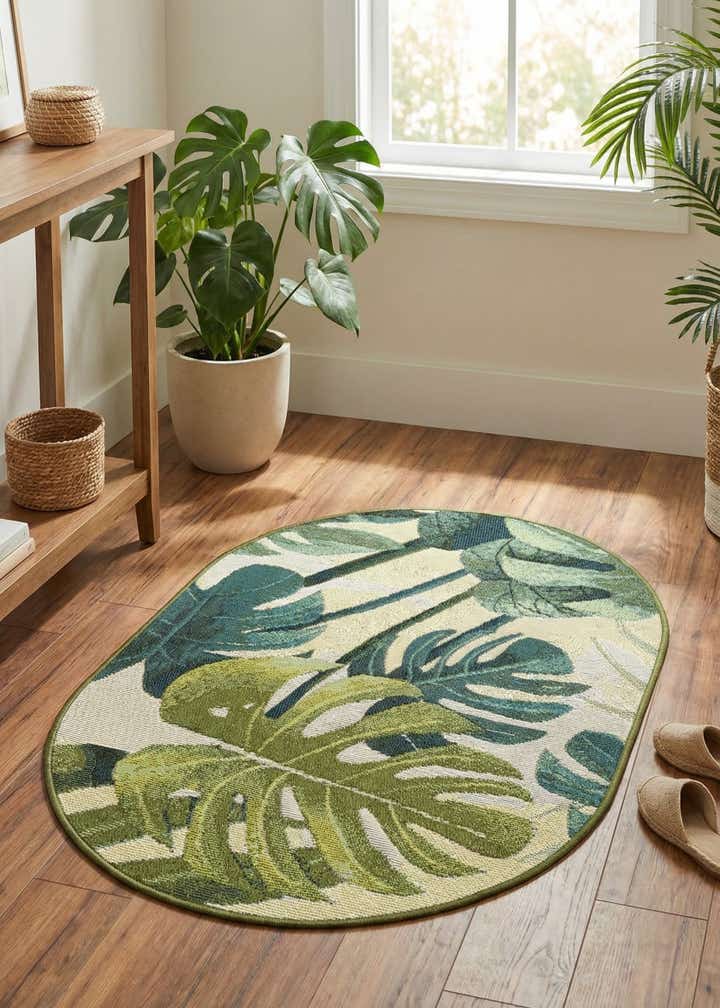2' 2 x 3' Easy-Clean Botanical Indoor / Outdoor Oval Rug