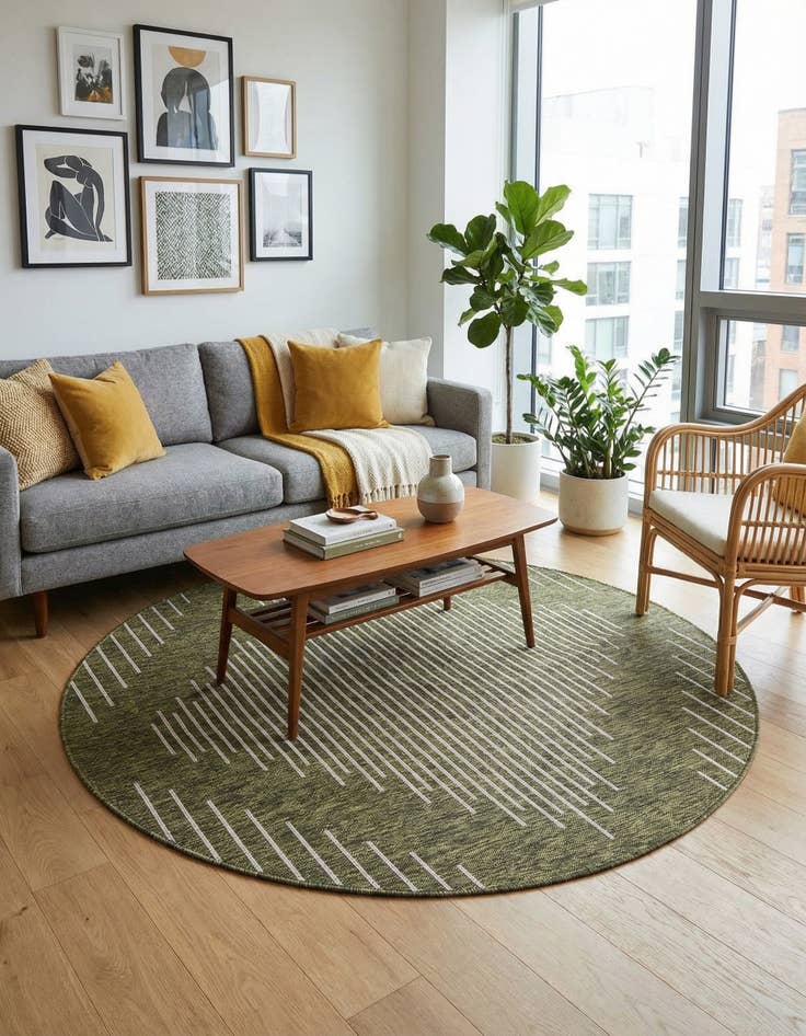 Detail image of 6' x 6' Easy-Clean Modern Indoor / Outdoor Round Rug
