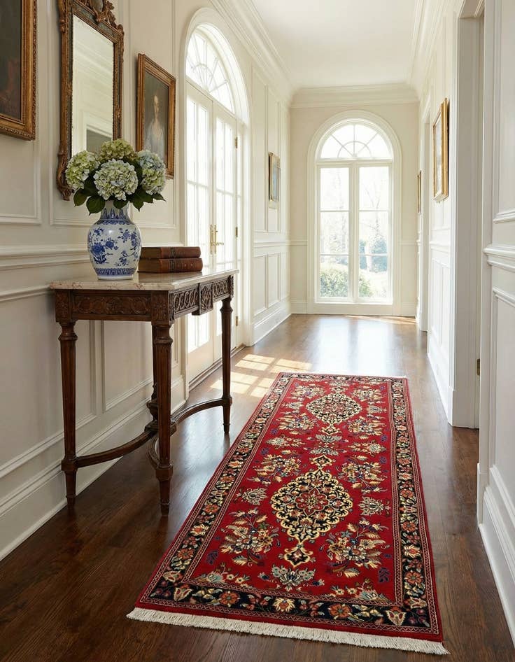 Detail image of  2' 7 x 7' 3  Hand Knotted Qom Persian Runner Rug