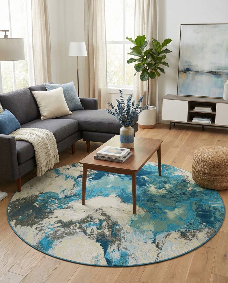 Detail image of 6' 1 x 6' 1 Easy-Clean Modern Indoor / Outdoor Round Rug