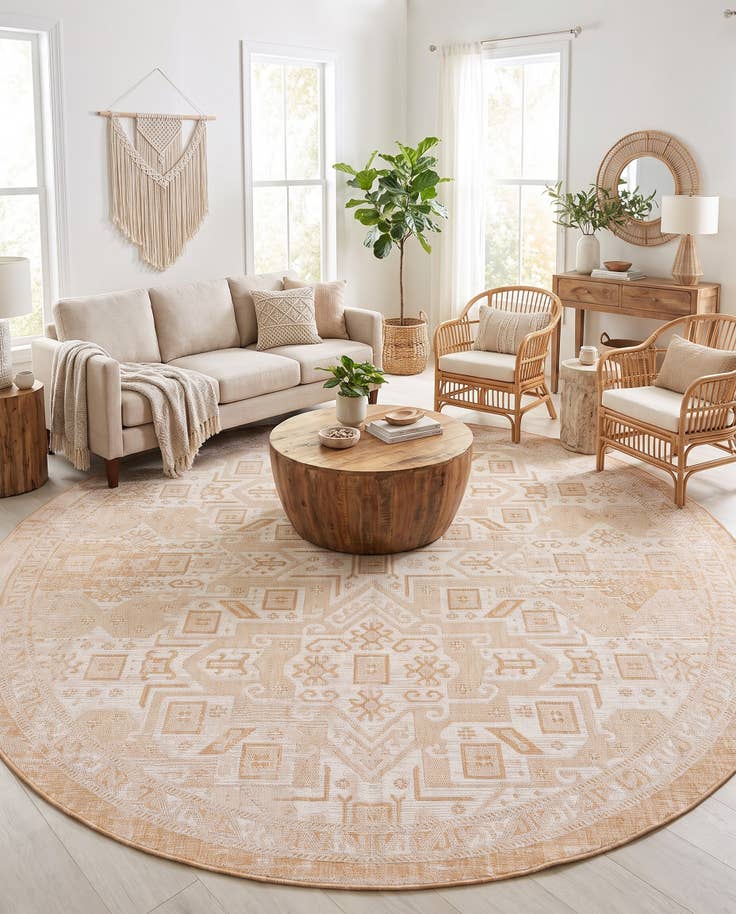 Detail image of 10' x 10' Easy-Clean Aztec Indoor / Outdoor Round Rug