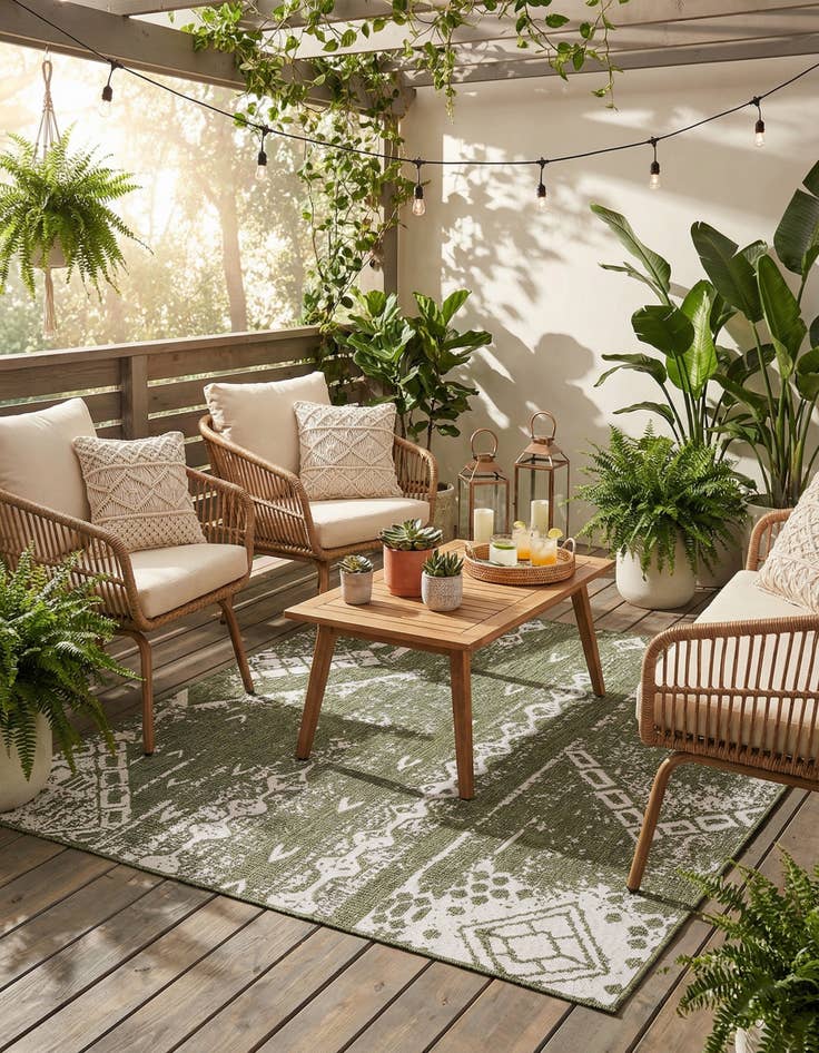 Detail image of 7' x 7'  Washable Bohemian Indoor / Outdoor Square Rug