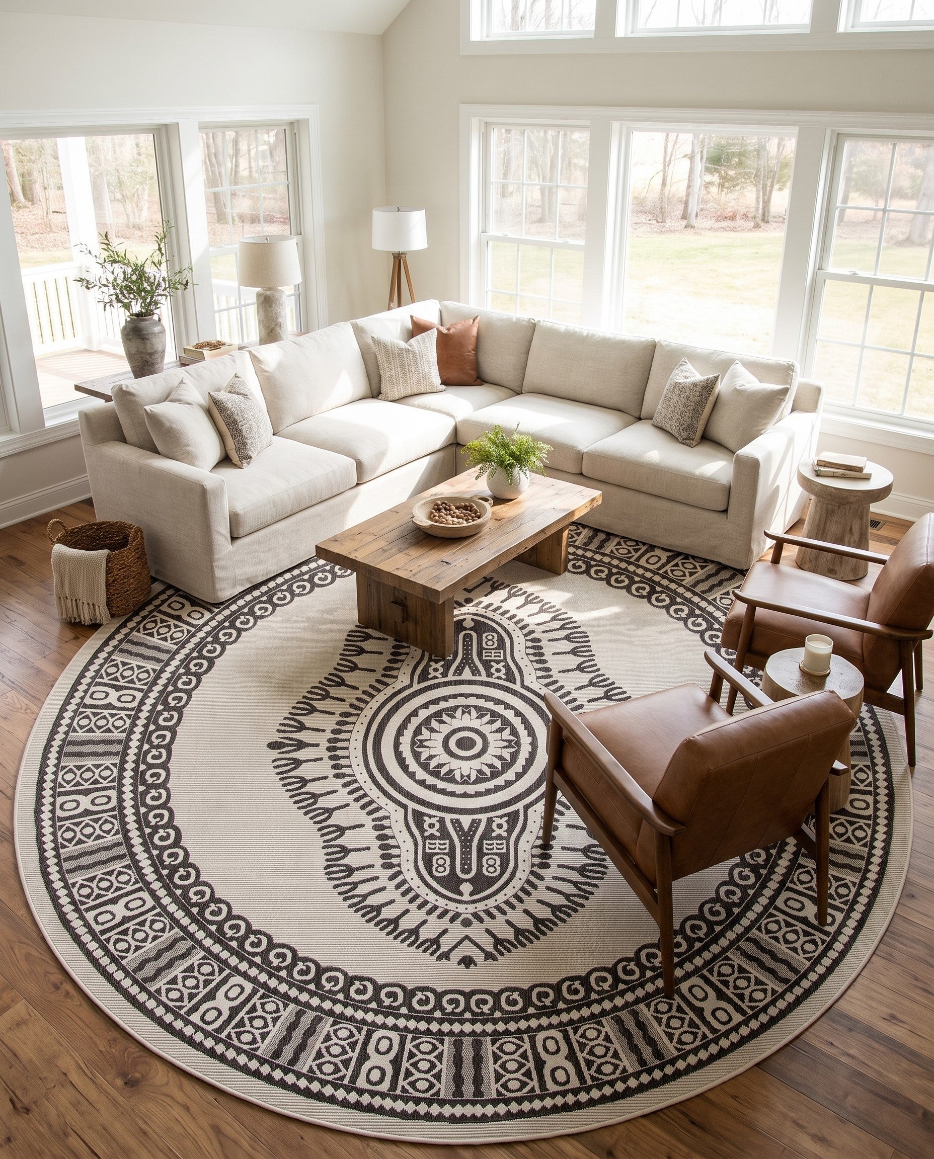 13' x 13' Easy-Clean Traditional Indoor / Outdoor Round Rug