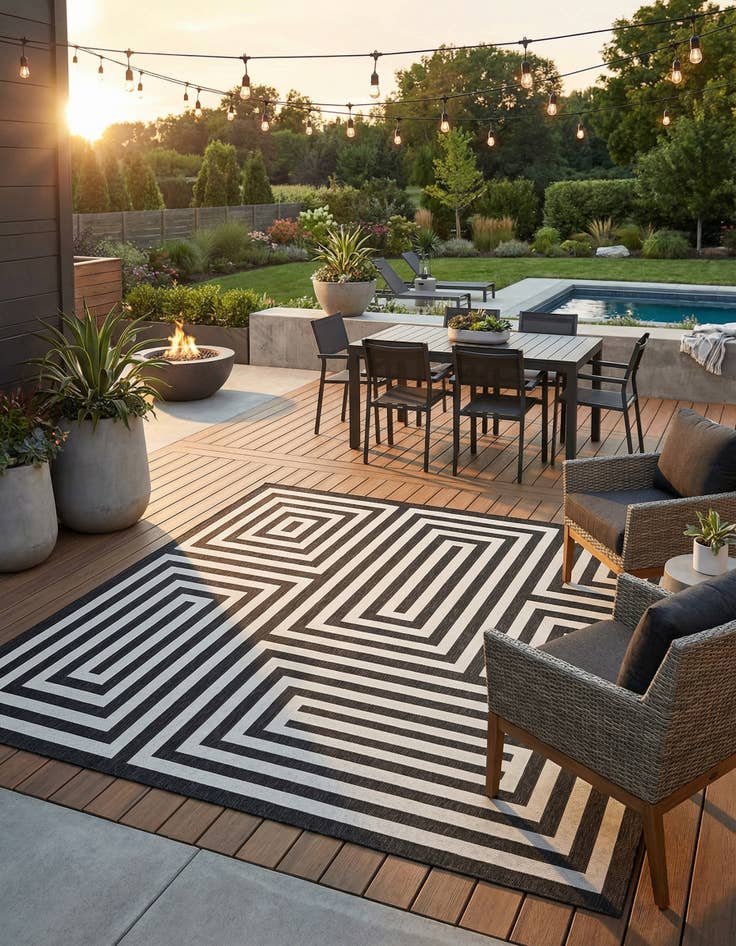 Detail image of 13' x 13'  Washable Modern Indoor / Outdoor Square Rug