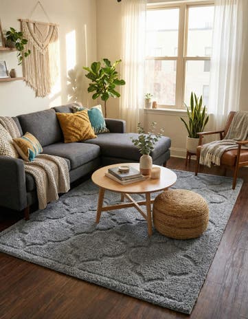 Gray Lattice Shag Rug