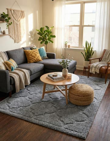 Gray Lattice Shag Rug