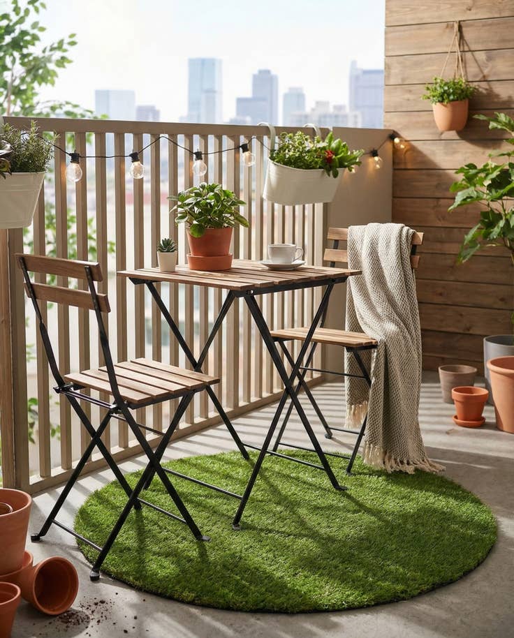 Detail image of 3' x 3' Easy-Clean Grass Indoor / Outdoor Round Rug