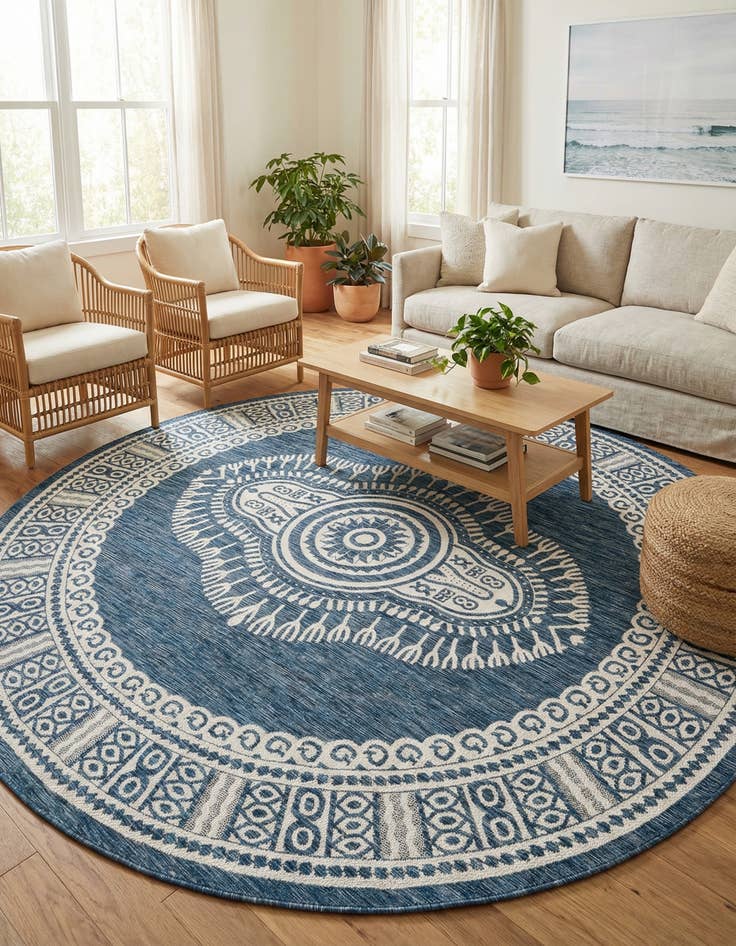 Detail image of 10' x 10' Easy-Clean Traditional Indoor / Outdoor Round Rug