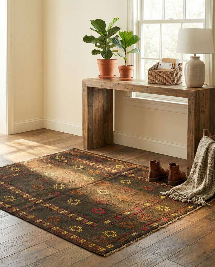 115cm x 125cm anudado a mano Sumak Alfombra Lana Cuadrado