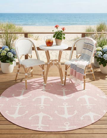 4' x 4' Easy-Clean Coastal Indoor / Outdoor Round Rug