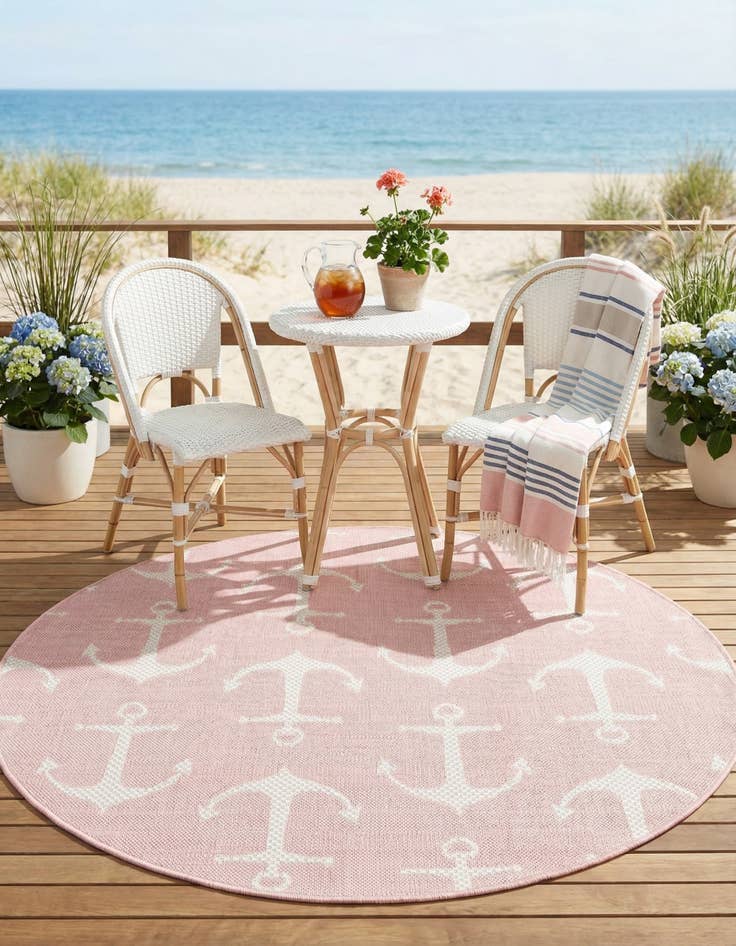 Detail image of  4' x 4'  Washable Coastal Indoor / Outdoor Round Rug
