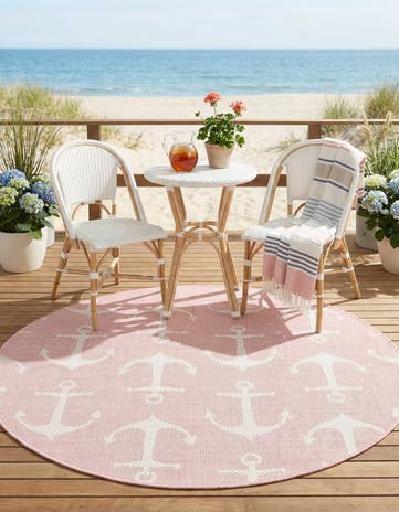 4' x 4' Easy-Clean Coastal Indoor / Outdoor Round Rug