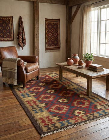 3' 5 x 6' 2 Hand Woven Kilim Maymana Wool Rug