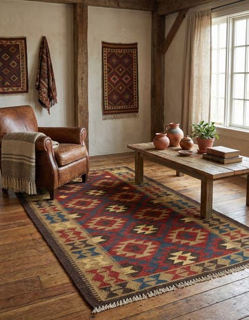 3' 5 x 6' 2 Hand Woven Kilim Maymana Wool Rug