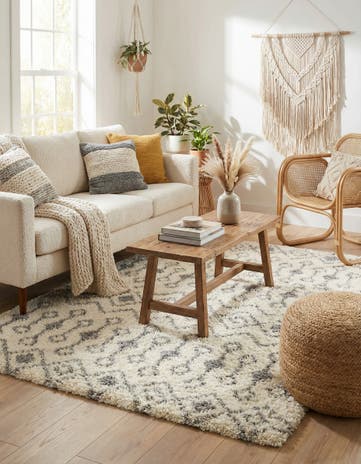 Ivory Moroccan Trellis Shag Square Rug