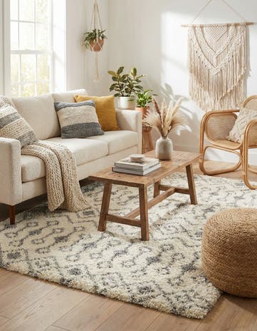 Ivory Moroccan Trellis Shag Square Rug
