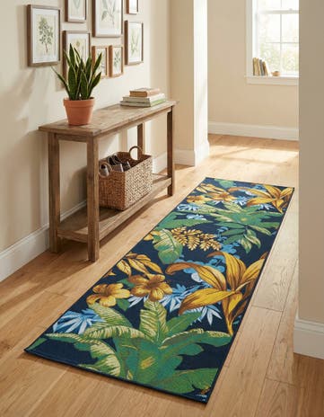 2' 7 x 5' 3 Easy-Clean Botanical Indoor / Outdoor Runner Rug