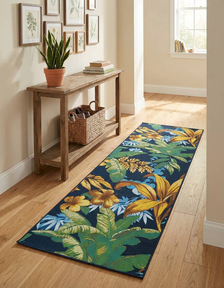Detail image of 2' 7 x 5' 3  Washable Botanical Indoor / Outdoor Runner Rug