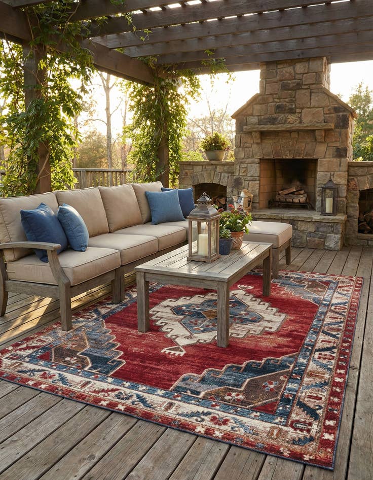 Detail image of 5' x 8'  Washable Traditional Indoor / Outdoor Rug